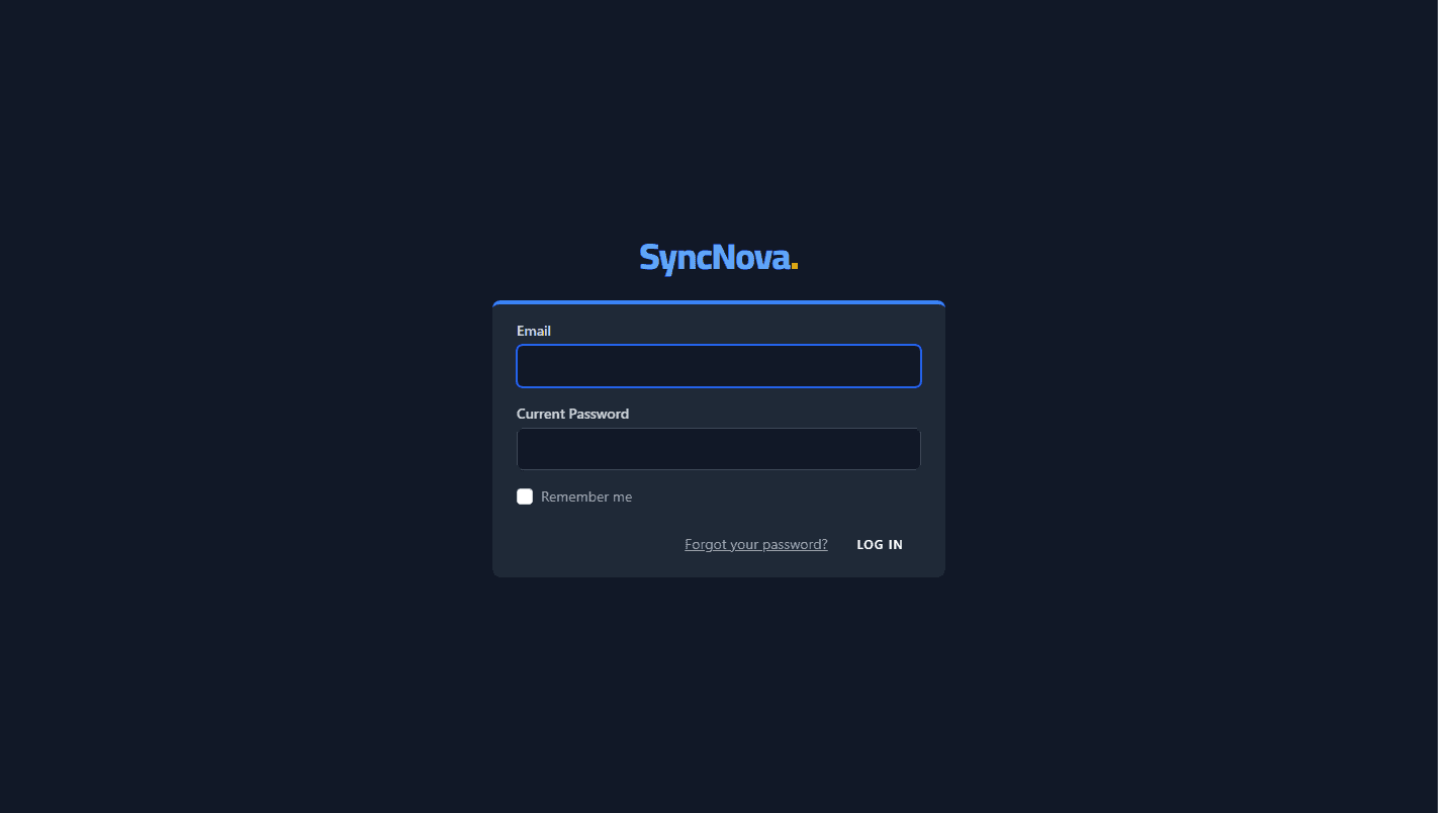 صفحة تسجيل الدخول في SyncNova