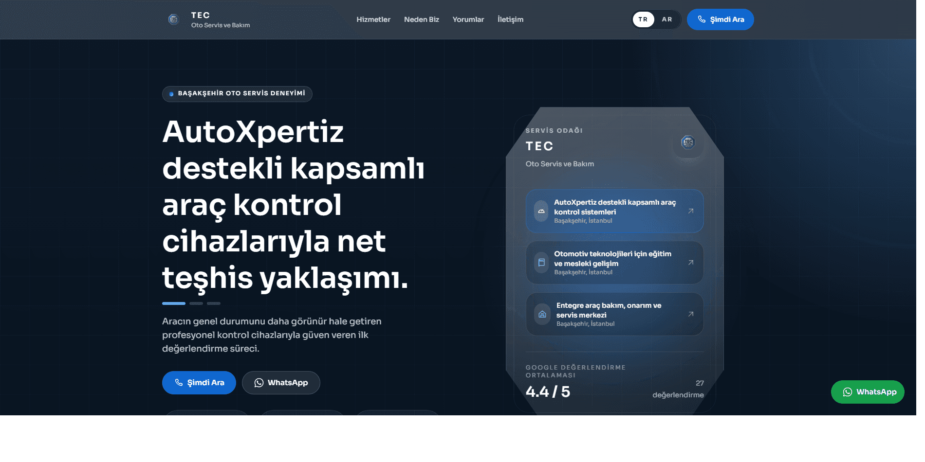 لقطة من الصفحة الرئيسية لموقع TEC Oto Servis